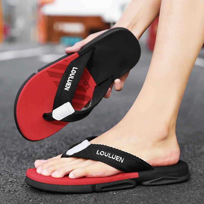 [Color blocked flip flops] Comfortable color blocked flip flops - Men's non slip casual rubber bottom EVA flip flops, suitable f