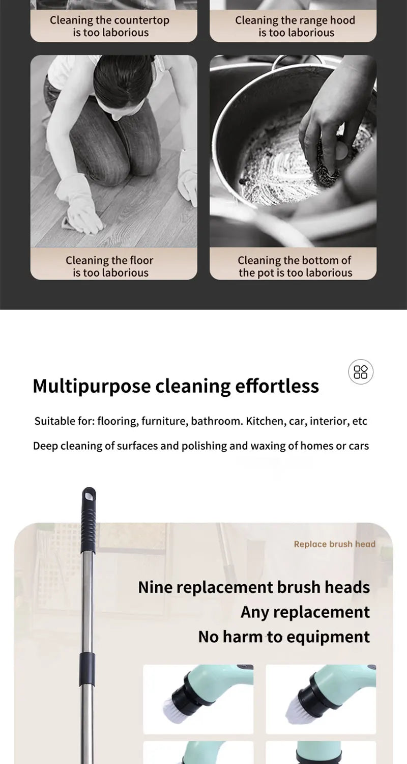 Cordless Electric Spin Scrubber Multipurpose, Cleaning Brush for Kitchen Bathroom Toilet Floor, Hair Broom Mop Household Gadget