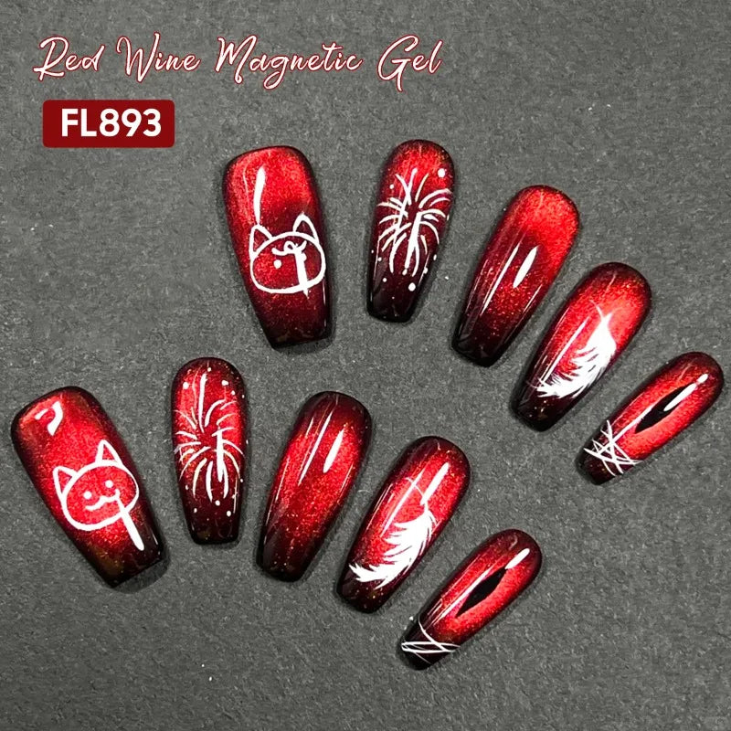 10ml Red Wine Cat Magnetic Gel Nail Polish Glitter Semi Permanant Soak Off UV LED Gel Varnish For Manicure DIY Nail Supplies