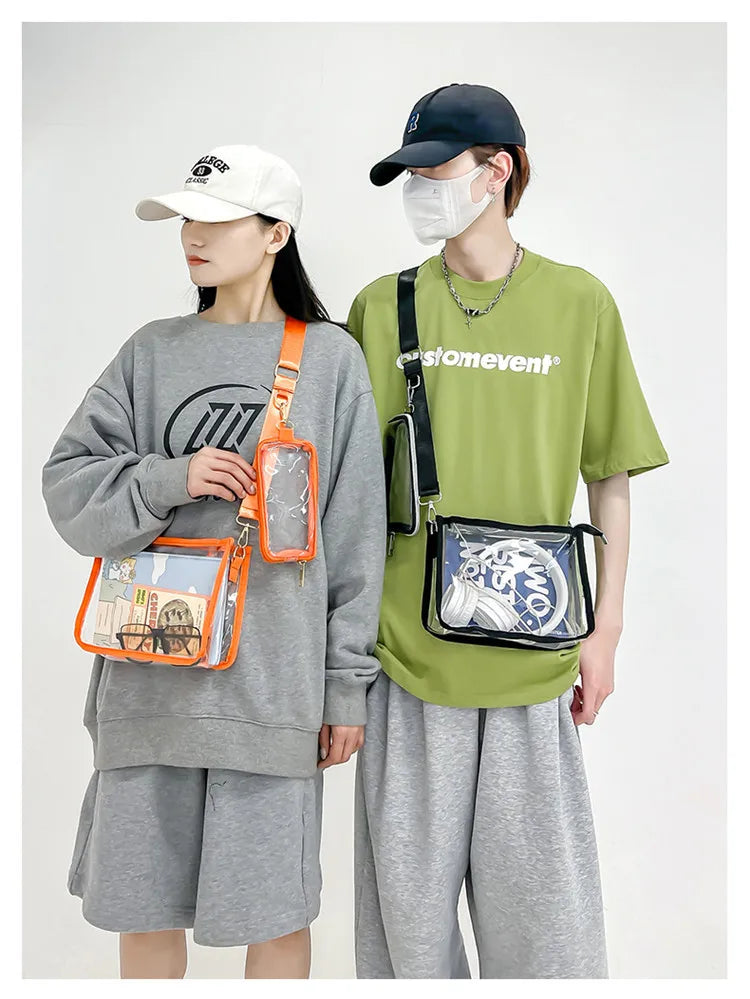 PVC Transparent Shoulder Bag 2 IN 1 Adjustable Shoulder Straps Casual Clear Crossbody Bag Fashion Couple Bag for Boys & Girls