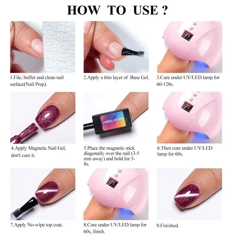 10ml Red Wine Cat Magnetic Gel Nail Polish Glitter Semi Permanant Soak Off UV LED Gel Varnish For Manicure DIY Nail Supplies