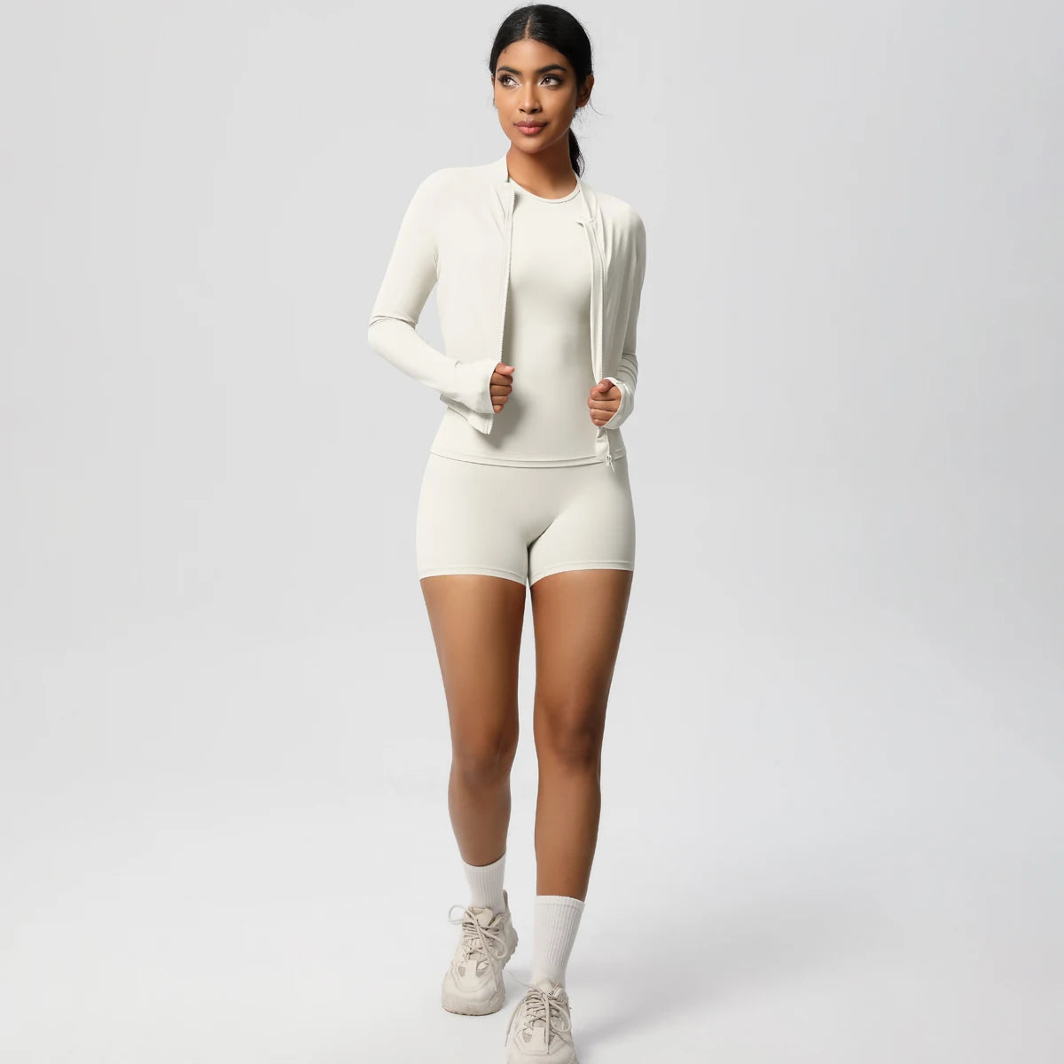 3PCS/set Sports Fitness Clothing Yoga Set Sports Running Long Sleeves Zipper Jacket High Waist Quick-Dry Shorts Gym Yoga Set