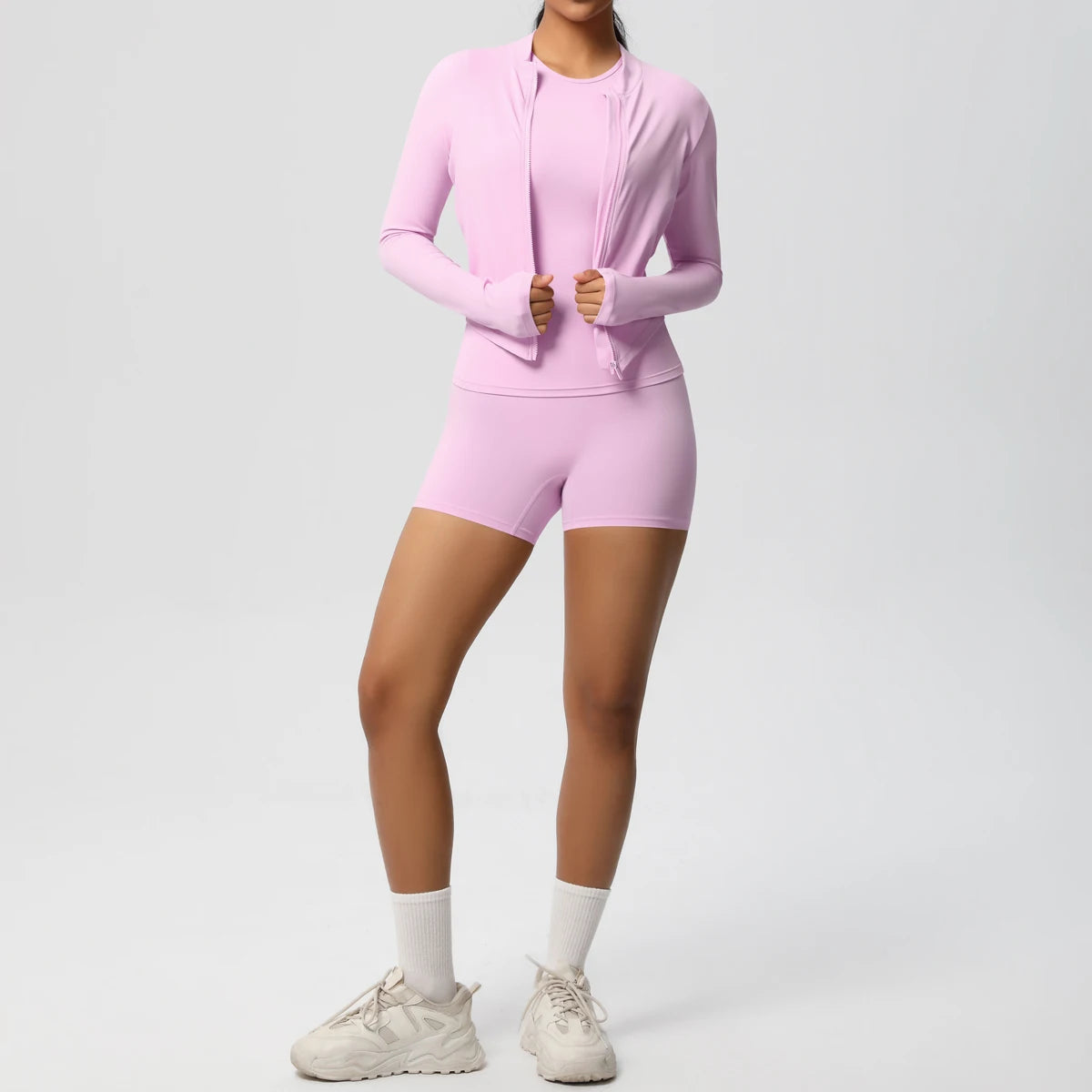 3PCS/set Sports Fitness Clothing Yoga Set Sports Running Long Sleeves Zipper Jacket High Waist Quick-Dry Shorts Gym Yoga Set