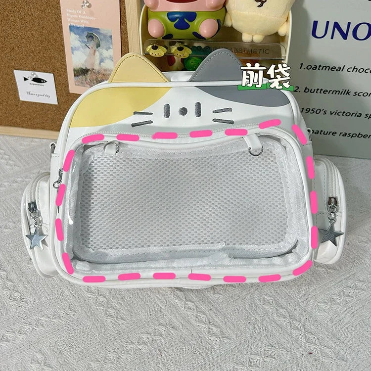 Women's Fashion Backpacks Y2K Korean Japan Kawaii Cat Ita Bag PU Cute Girls Transparent Pocket Aesthetic Shoulder Crossbody Bags