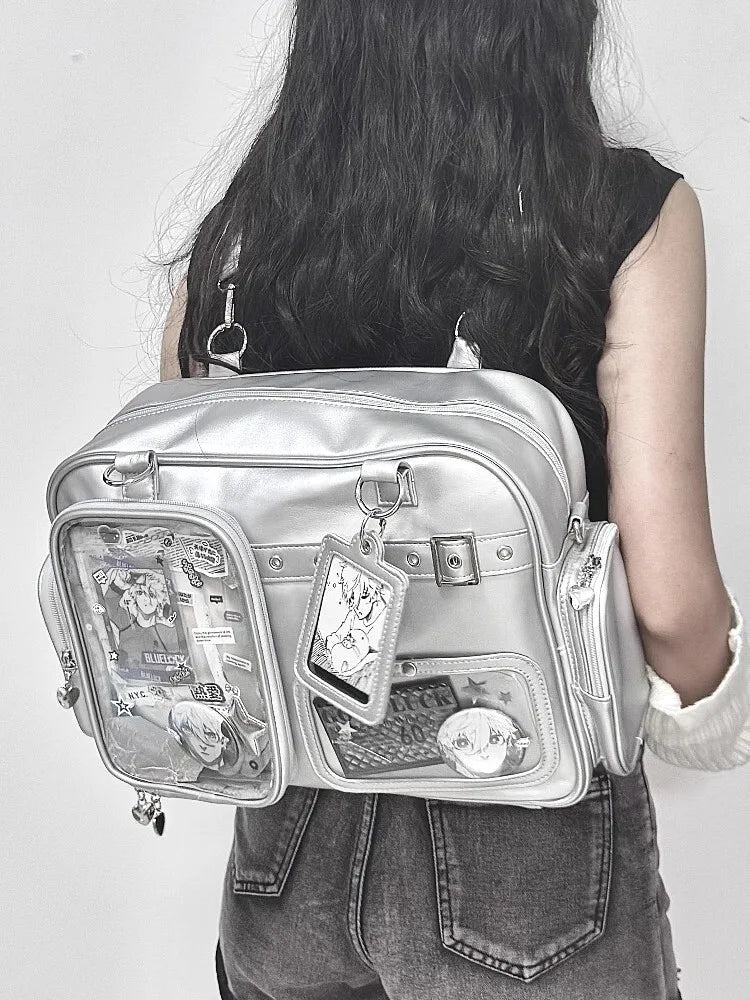 New Y2K Cute Ita Bag Concert Large Capacity Shoulder Bag Lolita Girl Transparent Backpack DIY Badge Display Casual Crossbody Bag