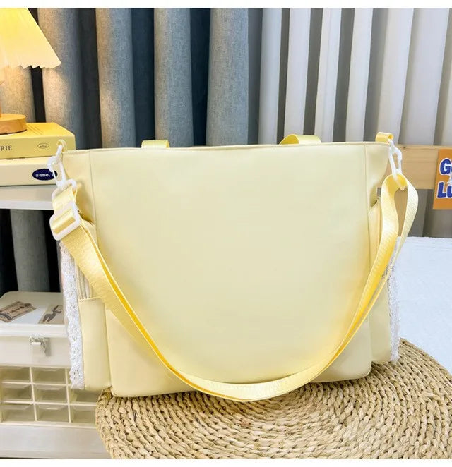 Y2K Sweet Ita Bag for Women Transparent Crossbody Shoulder Bag Large Capacity Lace Tote Bag Cute DIY Display Handbag