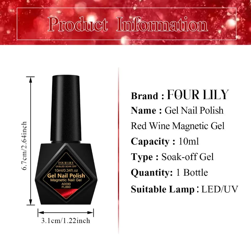 10ml Red Wine Cat Magnetic Gel Nail Polish Glitter Semi Permanant Soak Off UV LED Gel Varnish For Manicure DIY Nail Supplies