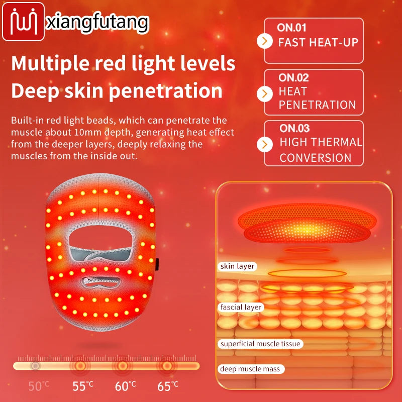 Electric Heated Facial Mask Red Light Therapy Facial Massager Relieves Facial Spasms Muscle Stiffness Jaw Ache Stress Relief