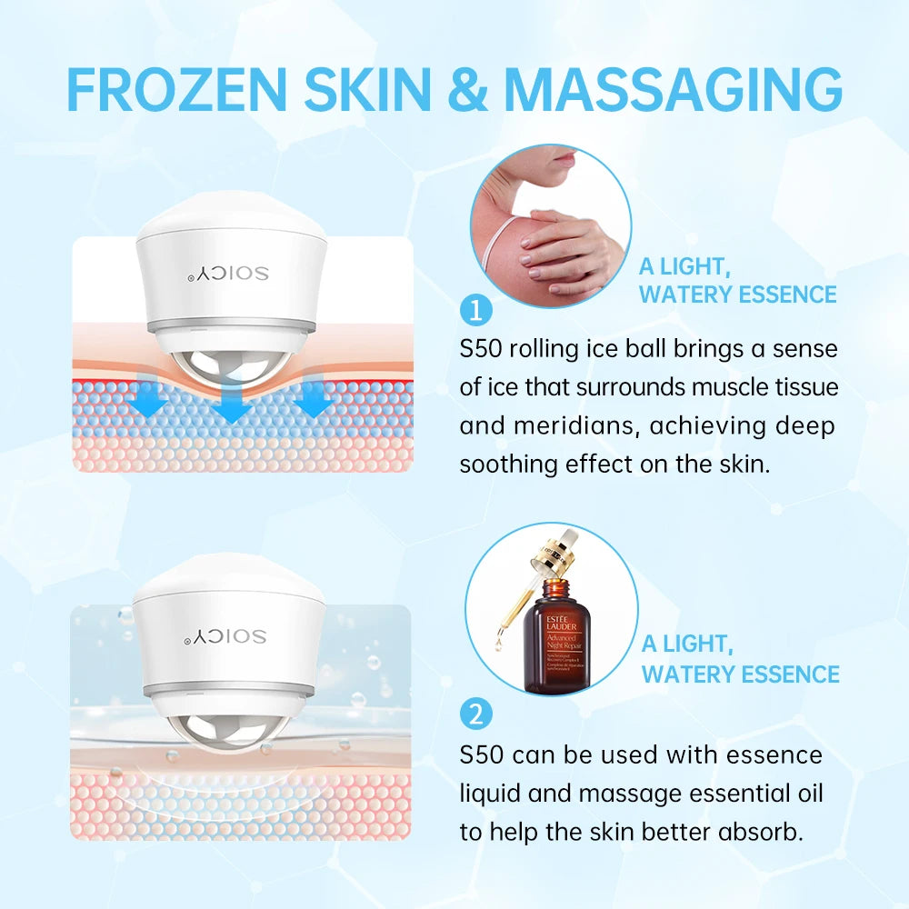 Rotation Stainless Steel Ice Roller For Face With Case Cold Massage Ball Facial Roller for Pain Relief Tighten Skin