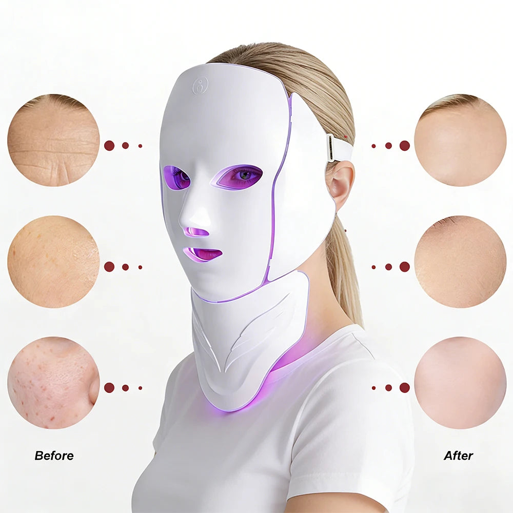 Wireless 7 Colors LED Face Neck Beauty Mask Removable Buckle Design Skin Firming Brightening Rejuvenation Anti Aging Skin Care
