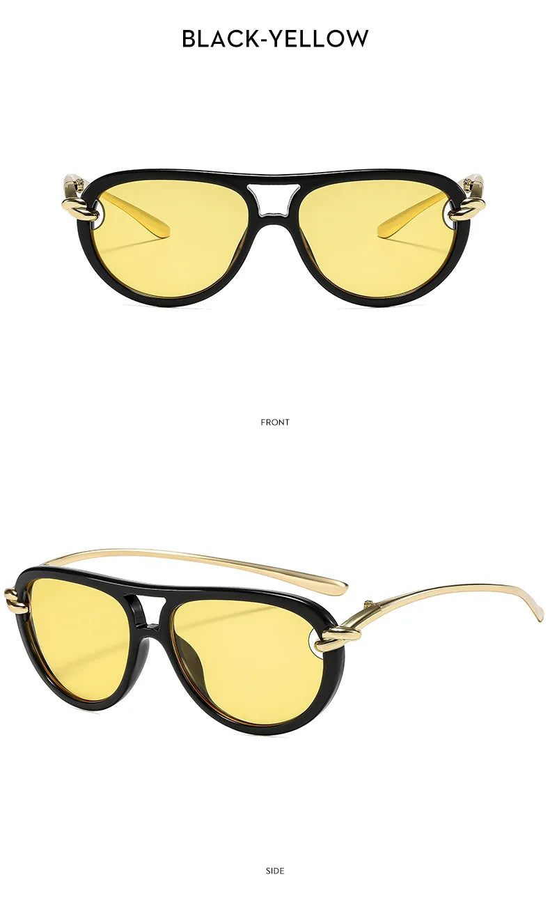Ins Popular Fashion Double Bridges Pilot Women Luxury Sunglasses Brand Designer Oval Hollow Shades UV400 Men Sun Glasses