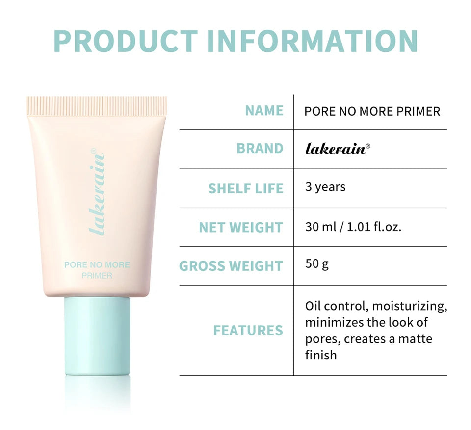 Pore No More Primer Base Makeup Matte Finish Primer Water & Sweat Resistant Long Lasting Oil Control won't cause acne Cosmetics