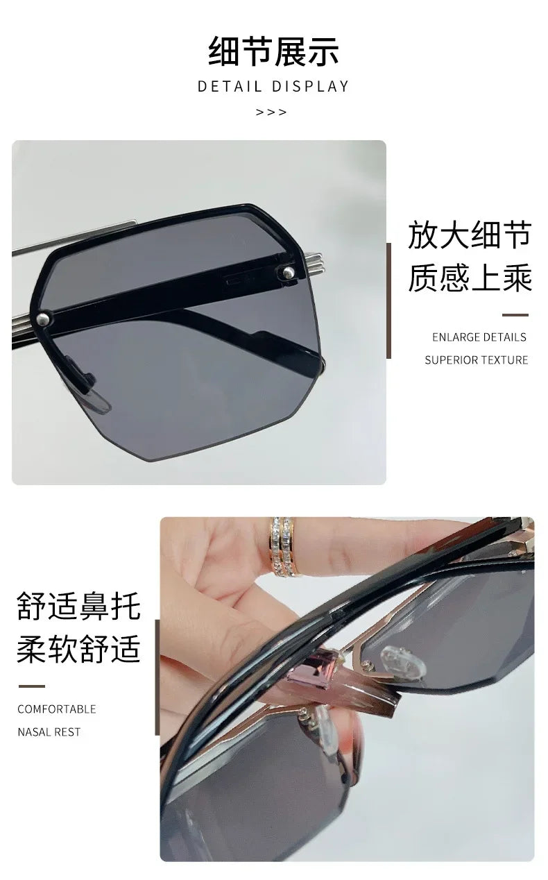 Polygon Sunglasses Rectangle Fashion Metal Frame Women Men Large Square Sun Glasses for Female Male Gradient Traveling Oculos ﻿
