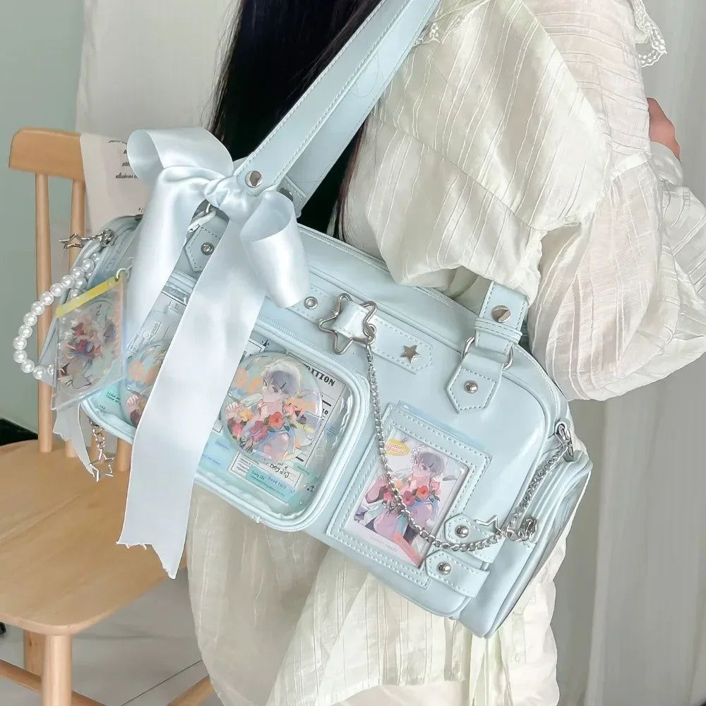 Star Chain Y2k Harajuku Shoulder Itabag Blue Lolita Girl Pain Bags Transparent Japanese Crossbody Bag New Concert Korean Handbag