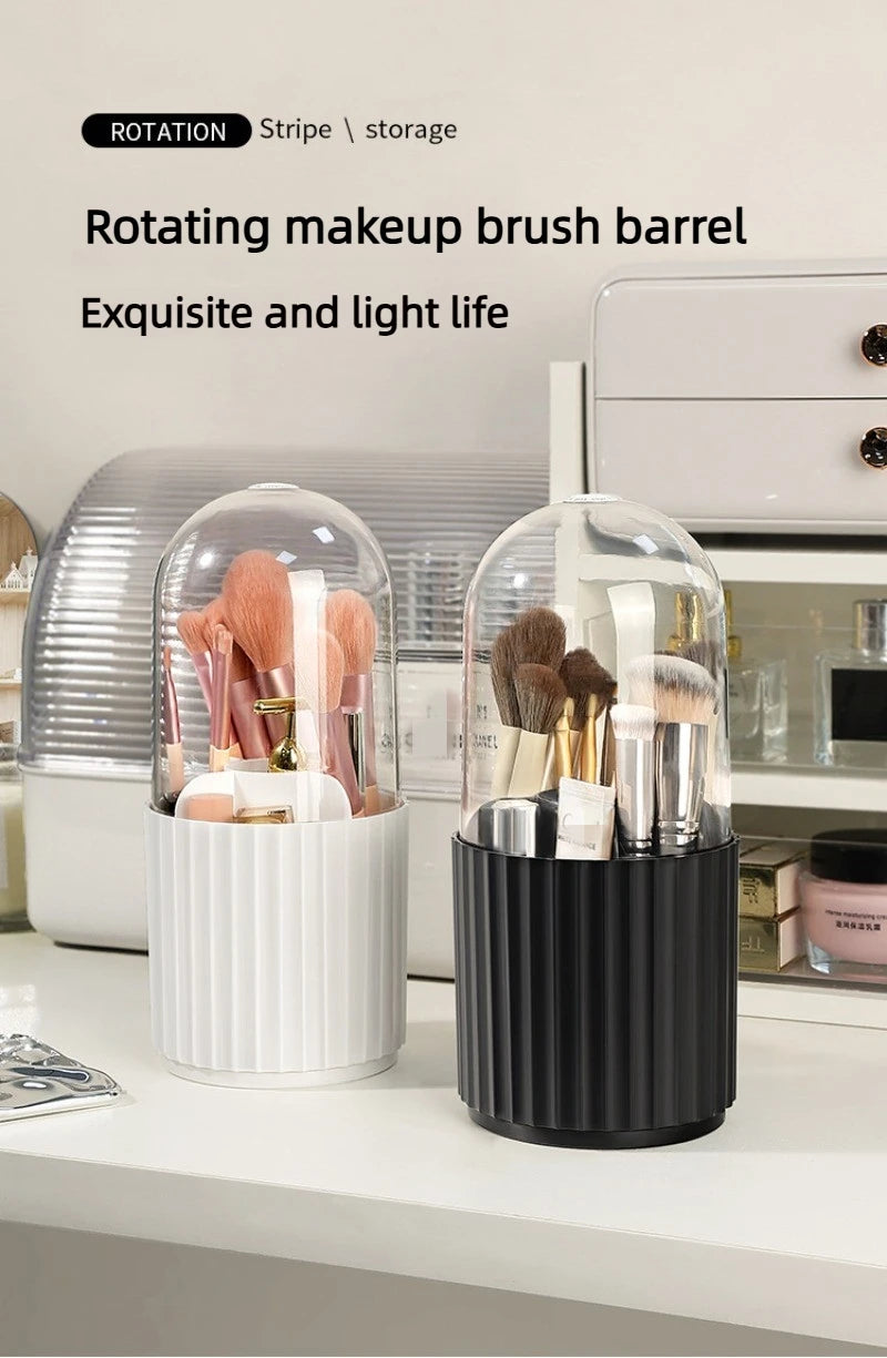 Makeup Brush Holder Organizer with Lid, 360 Degree Rotatable Makeup Brush Organizer Spinning Cosmetics Holders Brush Storage Box