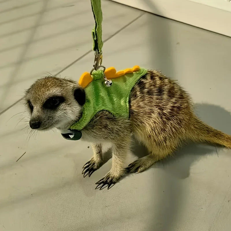 Ferret Lead Rope Vest Type Adjustable Pet Rope Cute Dinosaur Shape with Bell for Walking Mice