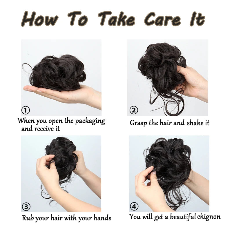 Synthetic Elegant Messy Curly Elastic Rubber Band Hair Bun Fluffy Easy to Style Suitable for Daily Use\'\[]\