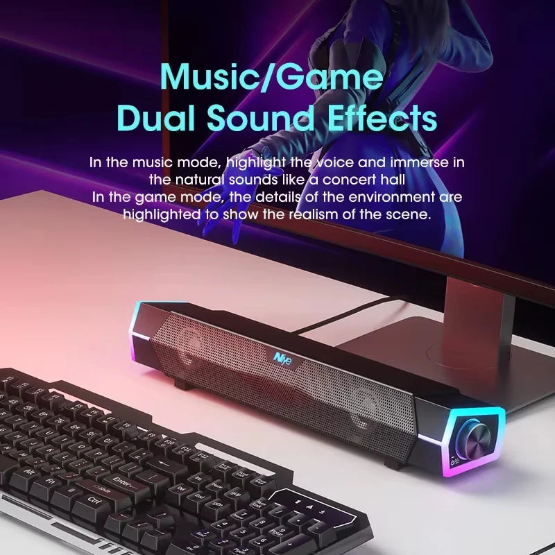 Bluetooth Speaker Bar for Home Audio and Video with 4D Surround Sound Subwoofer Wired Wireless RGB for TV PC