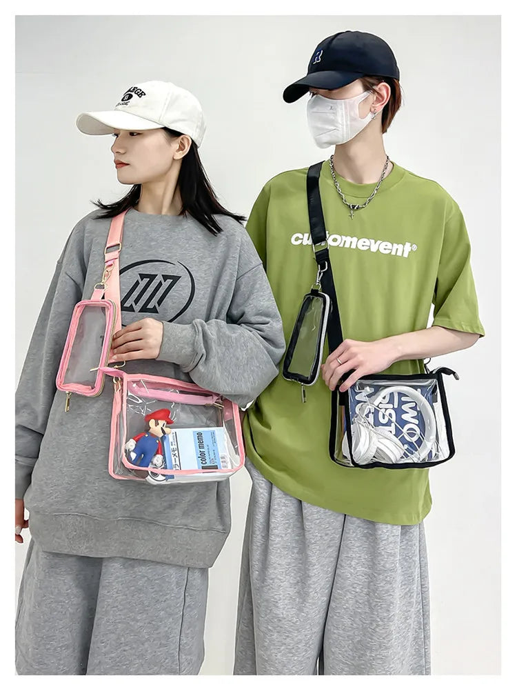 PVC Transparent Shoulder Bag 2 IN 1 Adjustable Shoulder Straps Casual Clear Crossbody Bag Fashion Couple Bag for Boys & Girls
