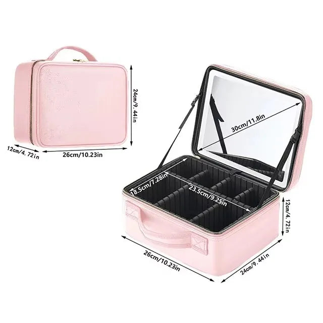 Smart 3 Color LED Travel Train Cosmetic Case Light And Mirror Makeup Bag Female Beautician Skincare Makeup Case For Women