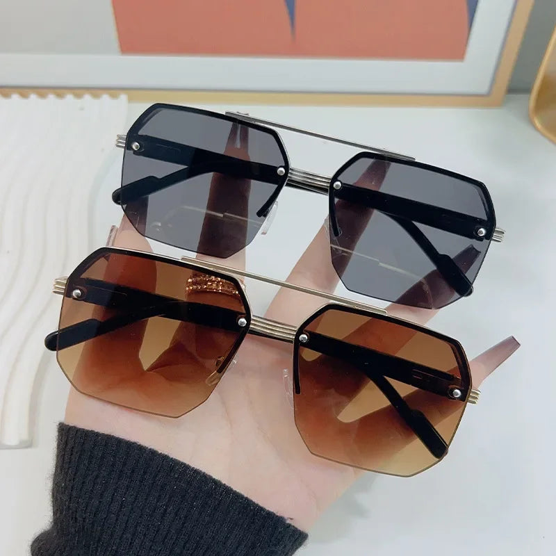 Polygon Sunglasses Rectangle Fashion Metal Frame Women Men Large Square Sun Glasses for Female Male Gradient Traveling Oculos ﻿