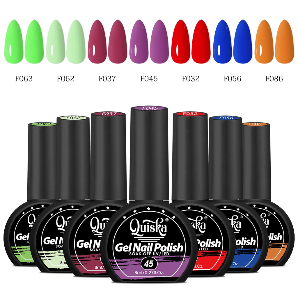 Quiska 7-Piece Nail Gel Kit — Designed for DIY Nail Art, Featuring Trendy Colors; Soak-Off UV Gel, Long-Lasting & Durable