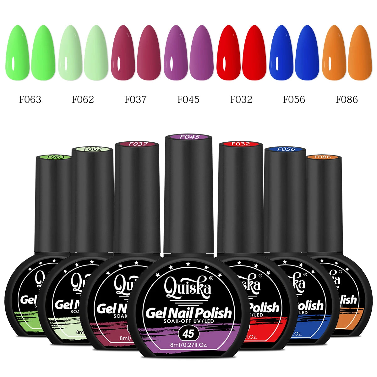 Quiska 7-Piece Nail Gel Kit — Designed for DIY Nail Art, Featuring Trendy Colors; Soak-Off UV Gel, Long-Lasting & Durable