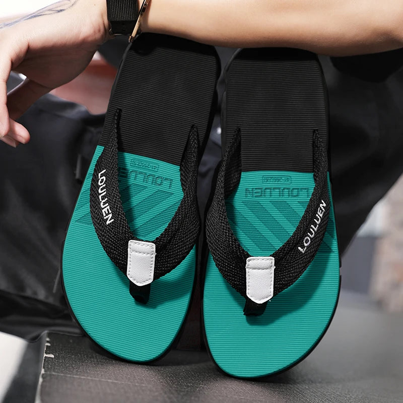[Color blocked flip flops] Comfortable color blocked flip flops - Men's non slip casual rubber bottom EVA flip flops, suitable f