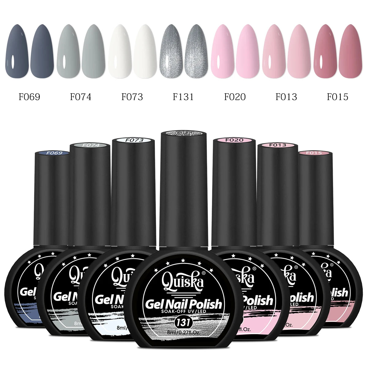 Quiska 7-Piece Nail Gel Kit — Designed for DIY Nail Art, Featuring Trendy Colors; Soak-Off UV Gel, Long-Lasting & Durable