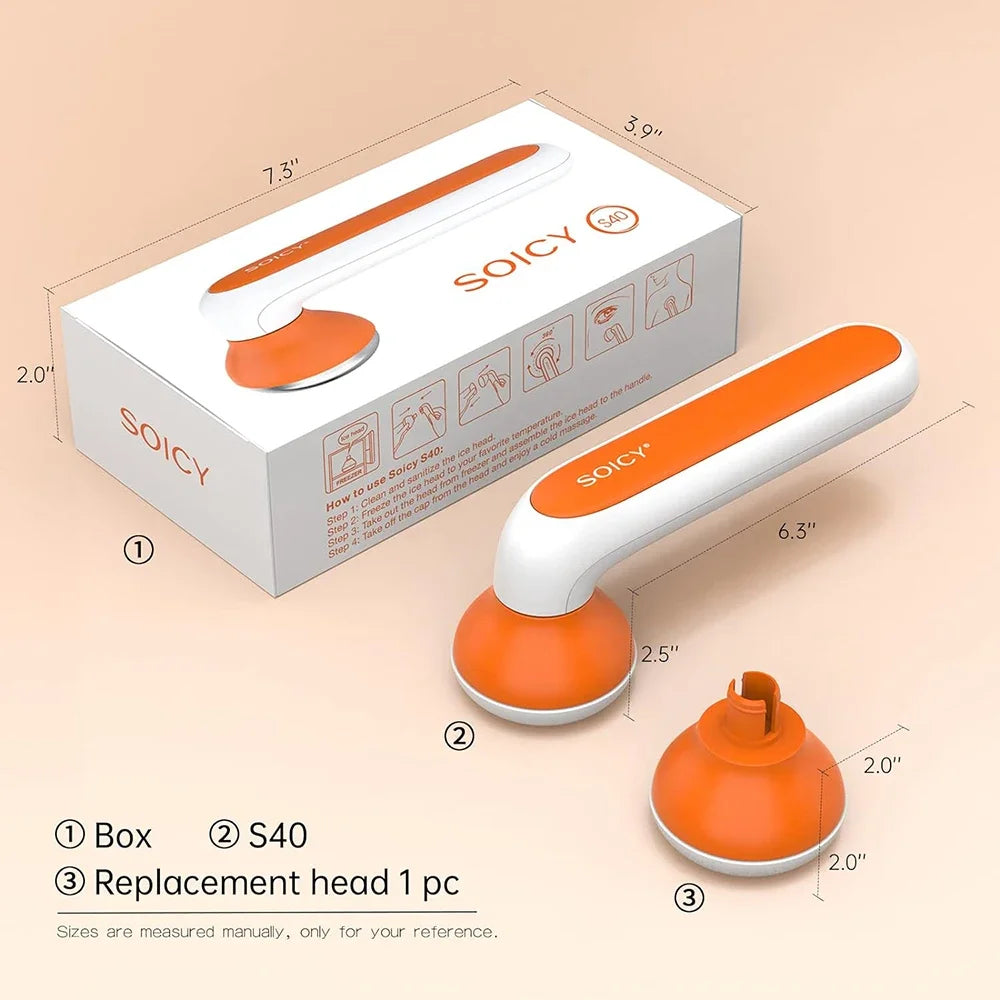 SOICY S40 Metal Ice Roller for Under Eye Massage Face Sliming Migraine Cold Massager Skincare Tools with 2 Stainless Steel Heads