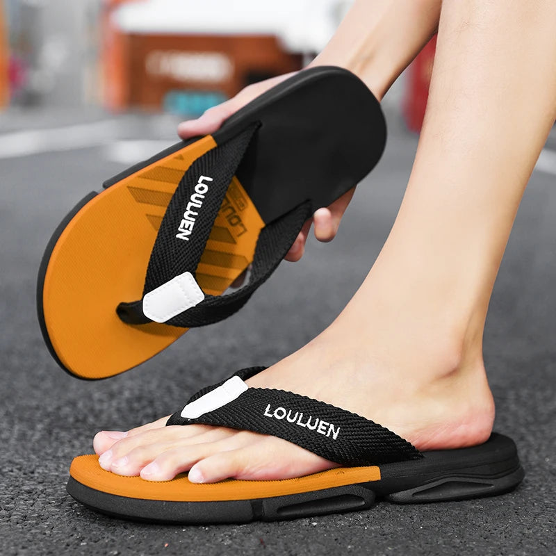 [Color blocked flip flops] Comfortable color blocked flip flops - Men's non slip casual rubber bottom EVA flip flops, suitable f