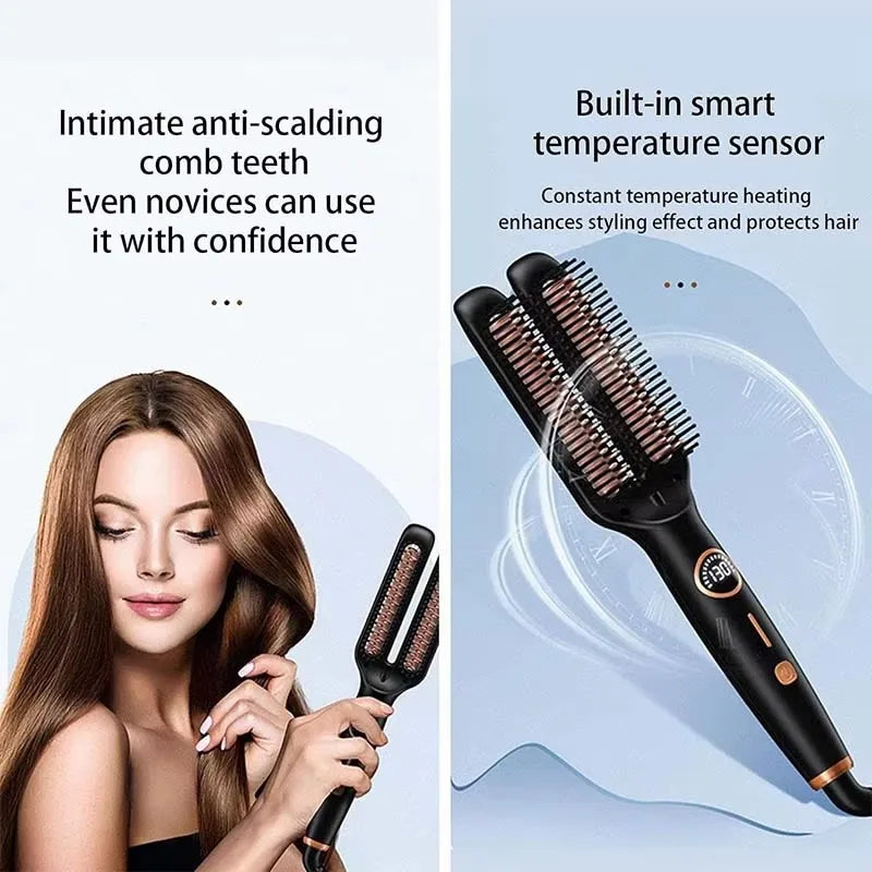 Professional Electric Hair Straightener  Multifunctional 2 In 1 Curler Brush Ceramic Hair Straightener Curling Irons Hot Comb﻿