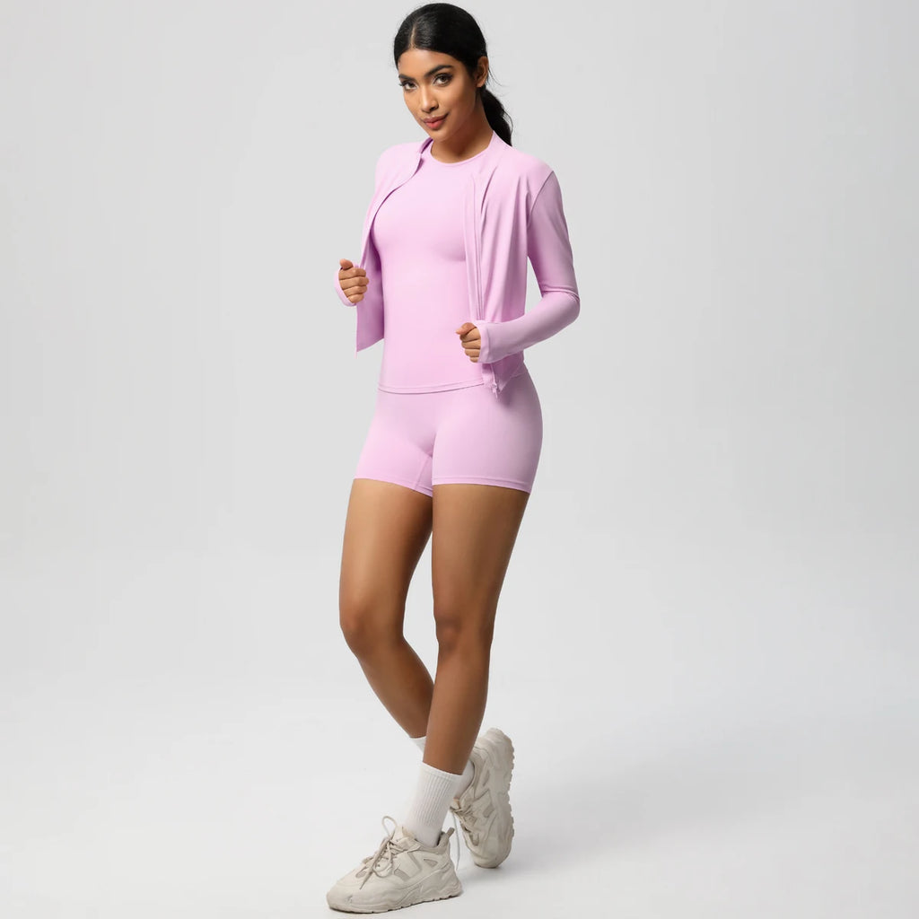 3PCS/set Sports Fitness Clothing Yoga Set Sports Running Long Sleeves Zipper Jacket High Waist Quick-Dry Shorts Gym Yoga Set