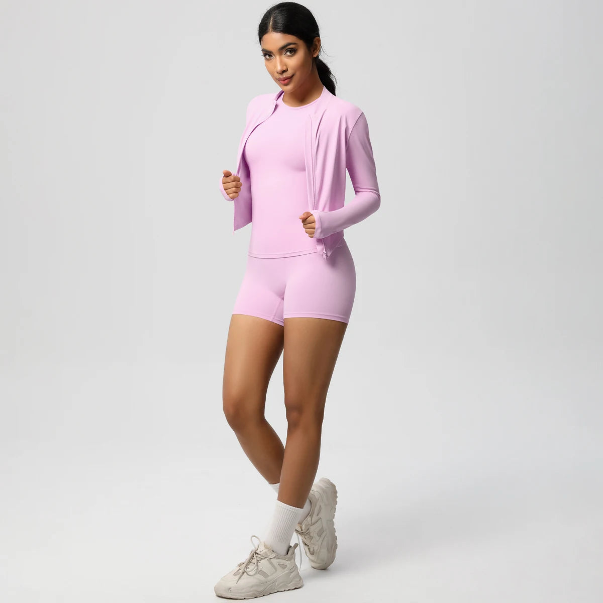 3PCS/set Sports Fitness Clothing Yoga Set Sports Running Long Sleeves Zipper Jacket High Waist Quick-Dry Shorts Gym Yoga Set