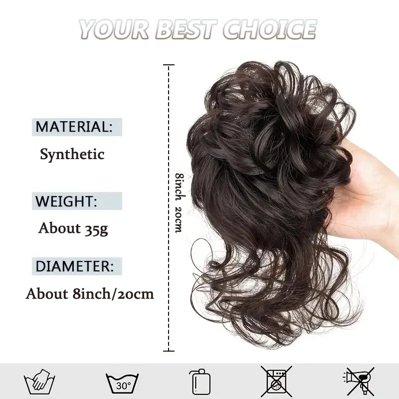 Synthetic Elegant Messy Curly Elastic Rubber Band Hair Bun Fluffy Easy to Style Suitable for Daily Use\'\[]\