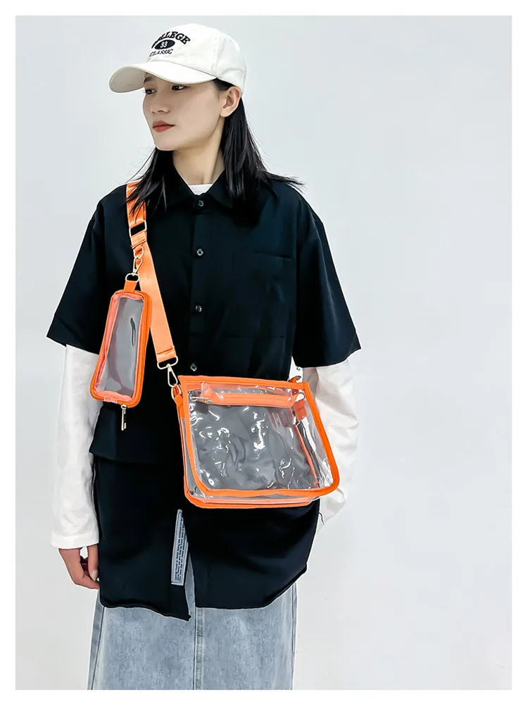 PVC Transparent Shoulder Bag 2 IN 1 Adjustable Shoulder Straps Casual Clear Crossbody Bag Fashion Couple Bag for Boys & Girls