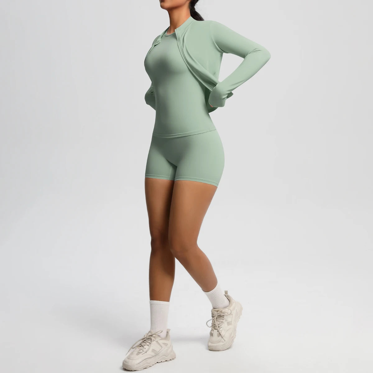 3PCS/set Sports Fitness Clothing Yoga Set Sports Running Long Sleeves Zipper Jacket High Waist Quick-Dry Shorts Gym Yoga Set