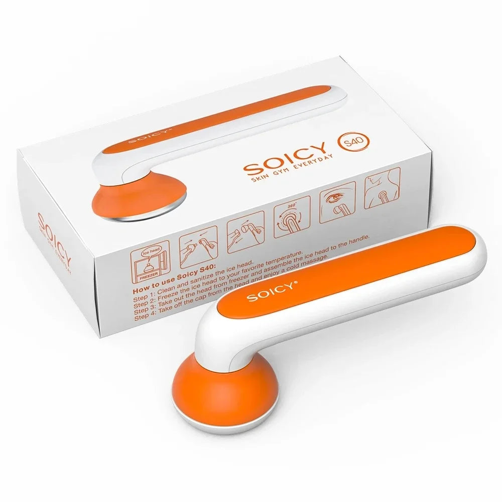 SOICY S40 Metal Ice Roller for Under Eye Massage Face Sliming Migraine Cold Massager Skincare Tools with 2 Stainless Steel Heads