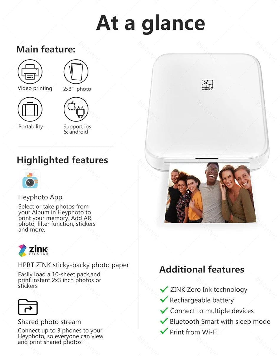 MT53 Color Photo Portable Printer Mobile Phone Mini Handheld Pocket Wifi Bluetooth Printing Machine 2x3 inch Sticky-Backed Paper