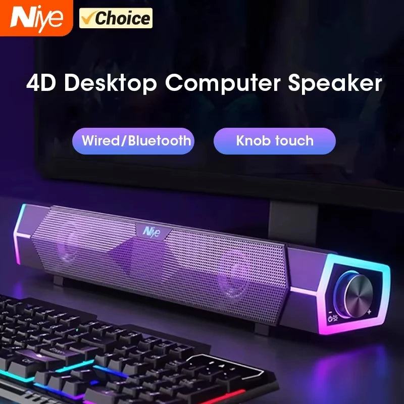 Bluetooth Speaker Bar for Home Audio and Video with 4D Surround Sound Subwoofer Wired Wireless RGB for TV PC
