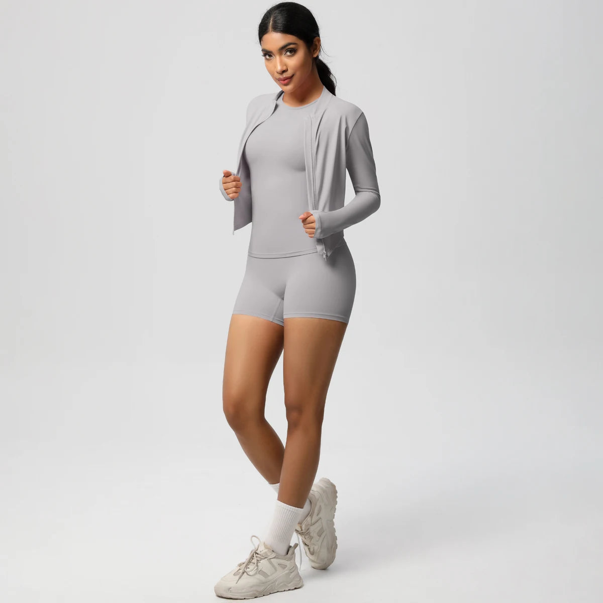 3PCS/set Sports Fitness Clothing Yoga Set Sports Running Long Sleeves Zipper Jacket High Waist Quick-Dry Shorts Gym Yoga Set