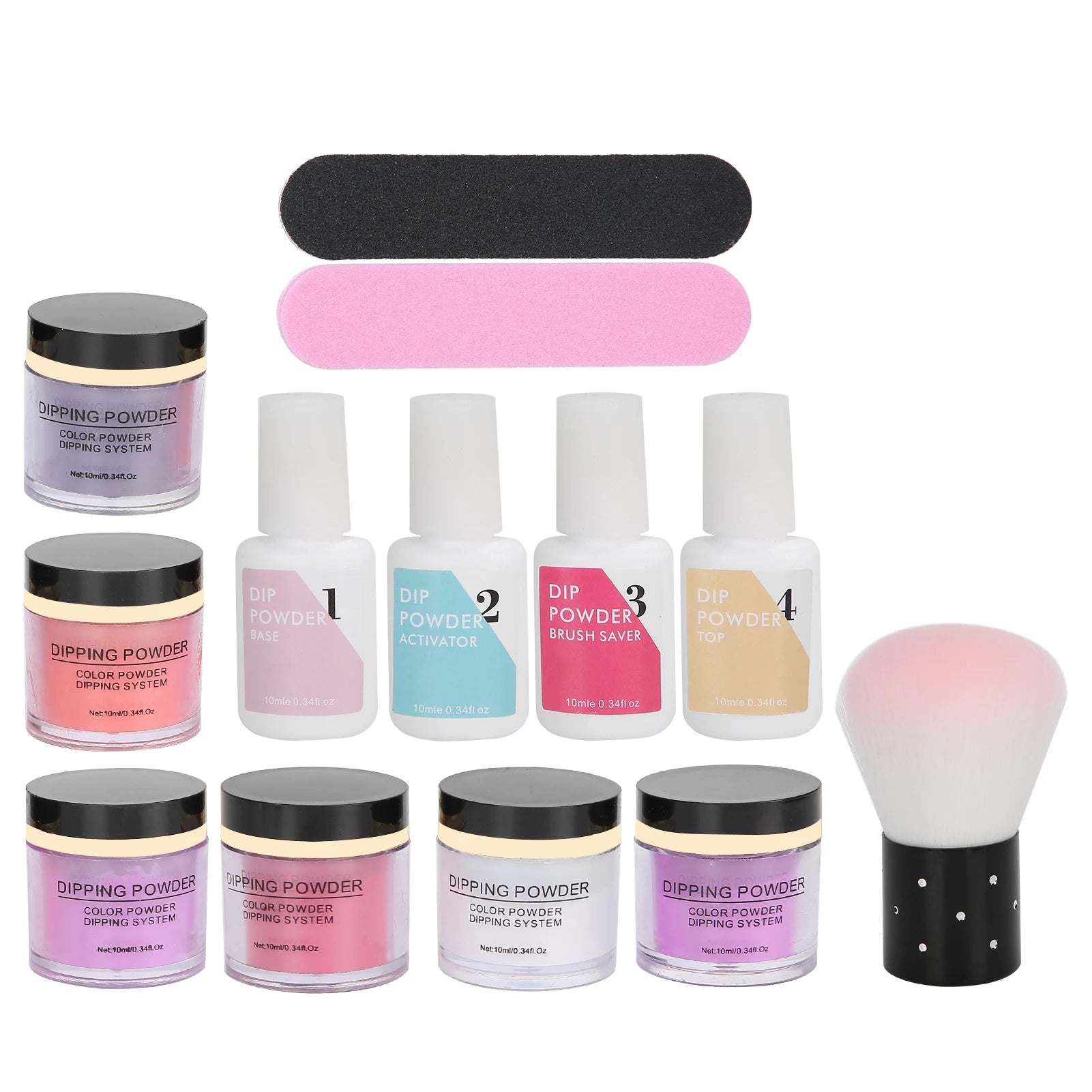 Nail Dipping Powder Set Nail Art Powder Top Base Coat Gel Dust Brush Manicure Tool Set Nail Powder