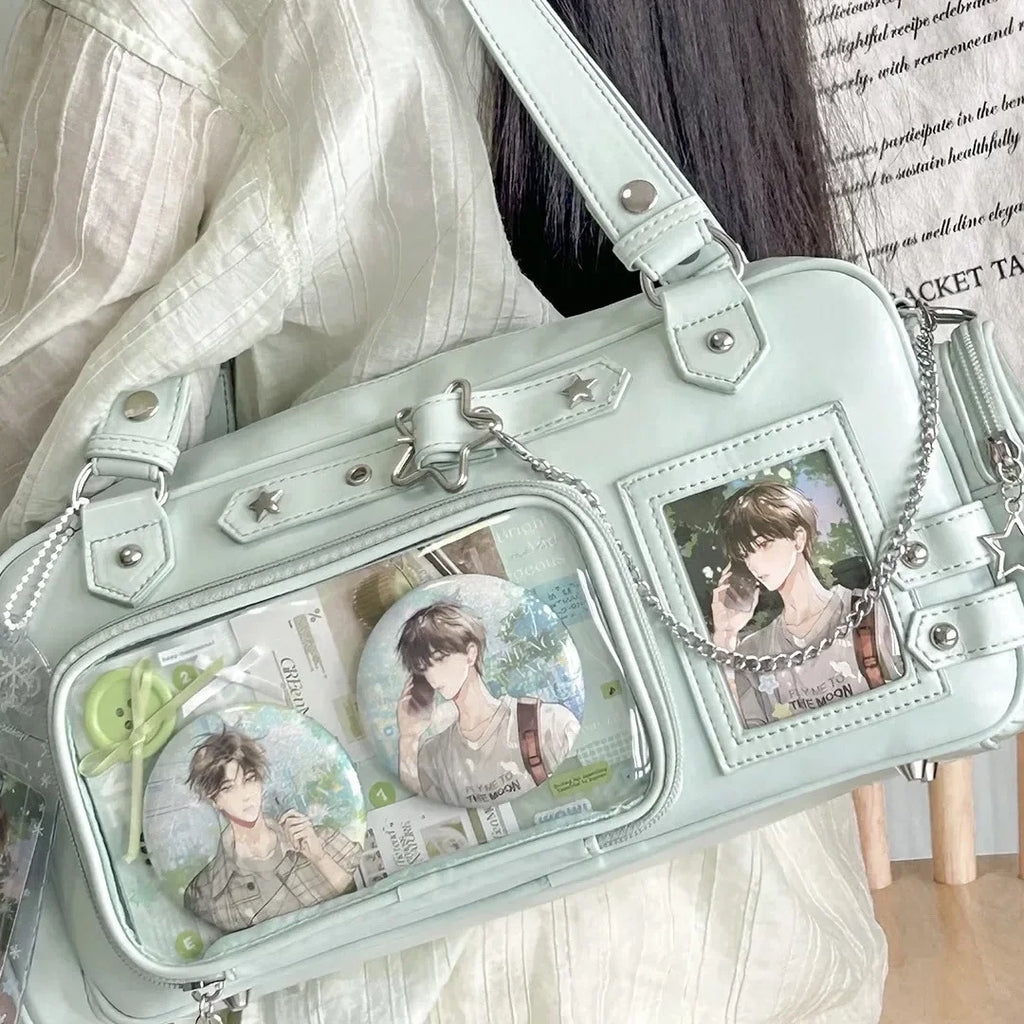 Star Chain Y2k Harajuku Shoulder Itabag Blue Lolita Girl Pain Bags Transparent Japanese Crossbody Bag New Concert Korean Handbag