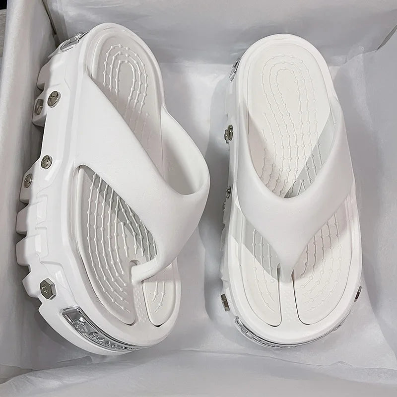 2025 New Sponge Cake Hole Shoes Thick Bottom Men's Couple Baotou Slippers Women's Non slip and Odorous Cold Slippers