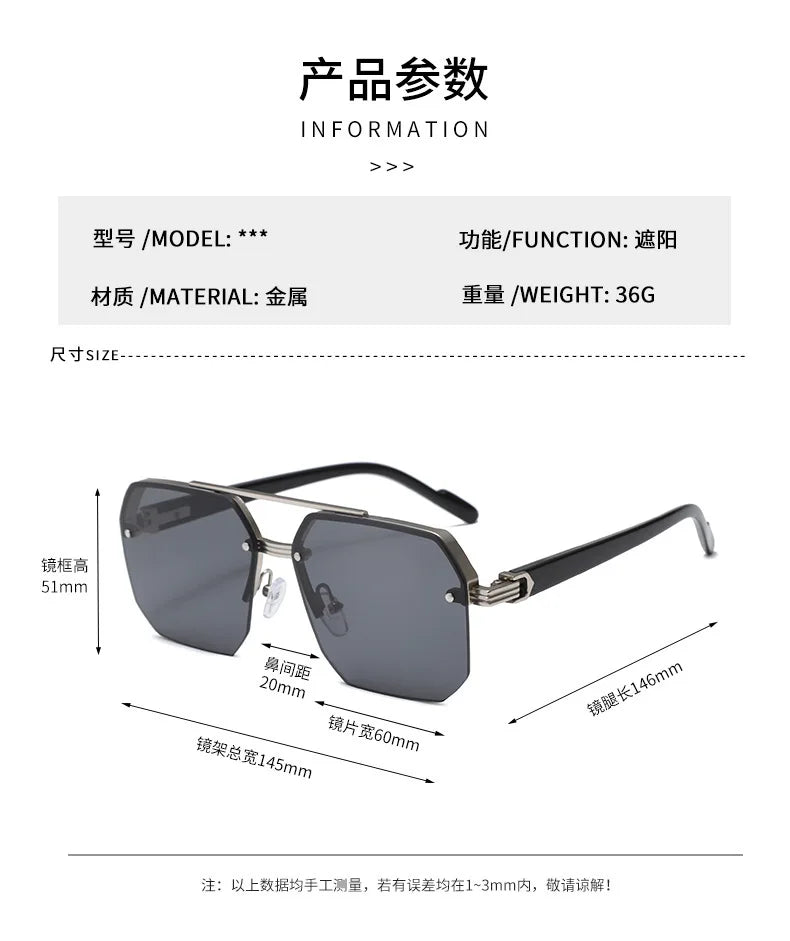 Polygon Sunglasses Rectangle Fashion Metal Frame Women Men Large Square Sun Glasses for Female Male Gradient Traveling Oculos ﻿