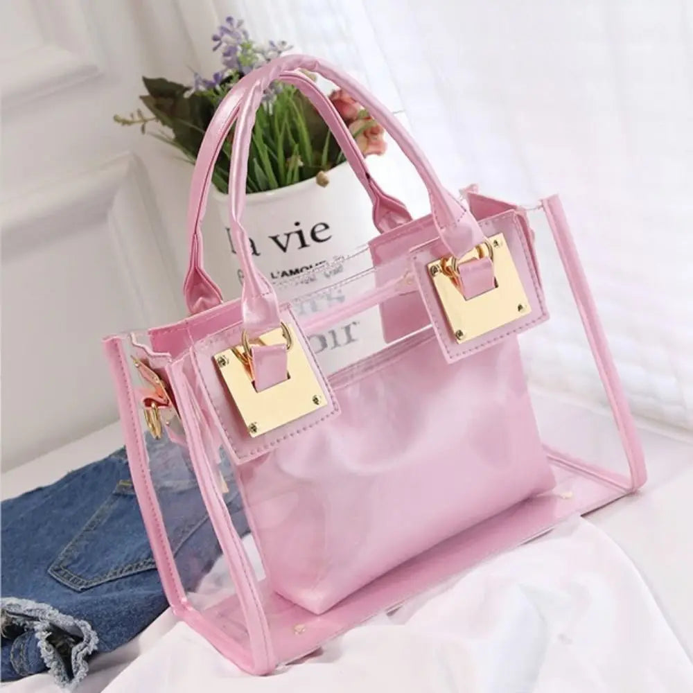 Fashion Clear Crossbody Bag Adjustable Strap Large Capacity Transparent Jelly Bag PVC Square Handbag Summer