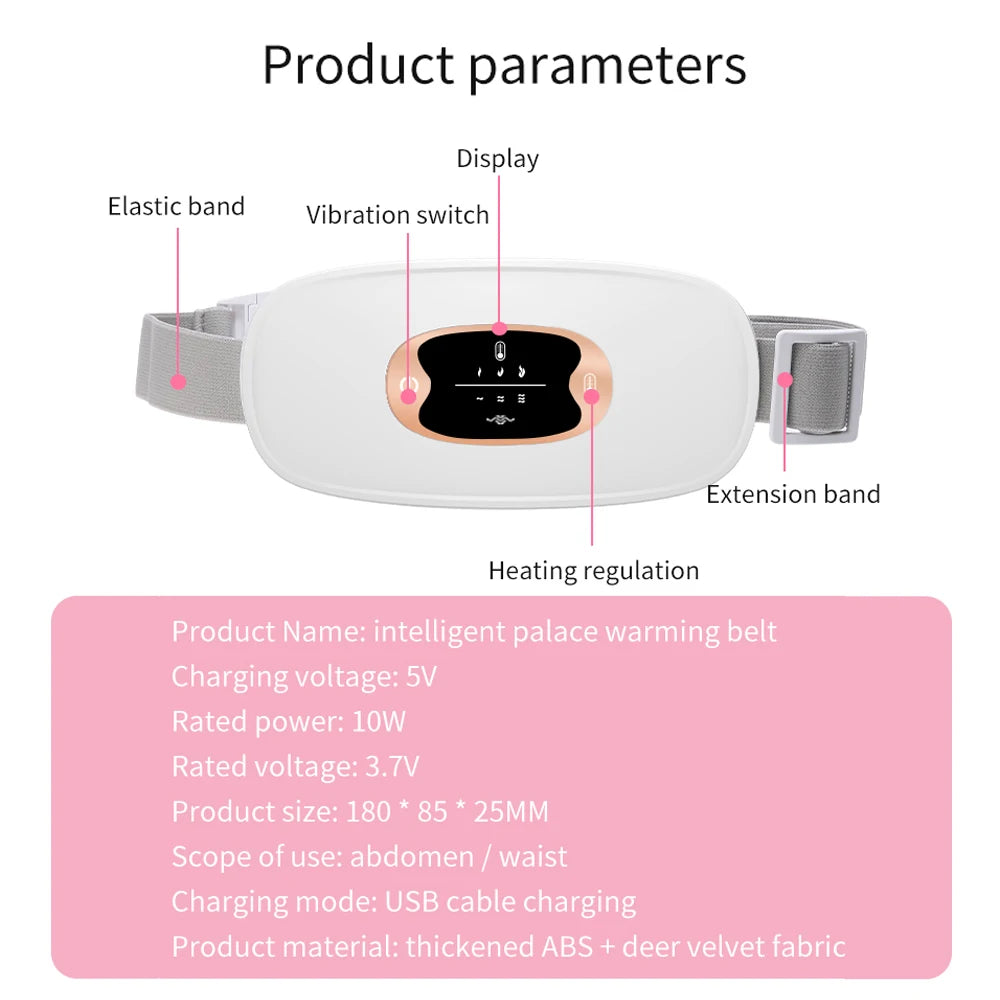 Electric Period Cramp Massager Vibrating Heating Period Pads Belt for Menstrual Colic Waist Stomach Abdominal Warm Palace Belt