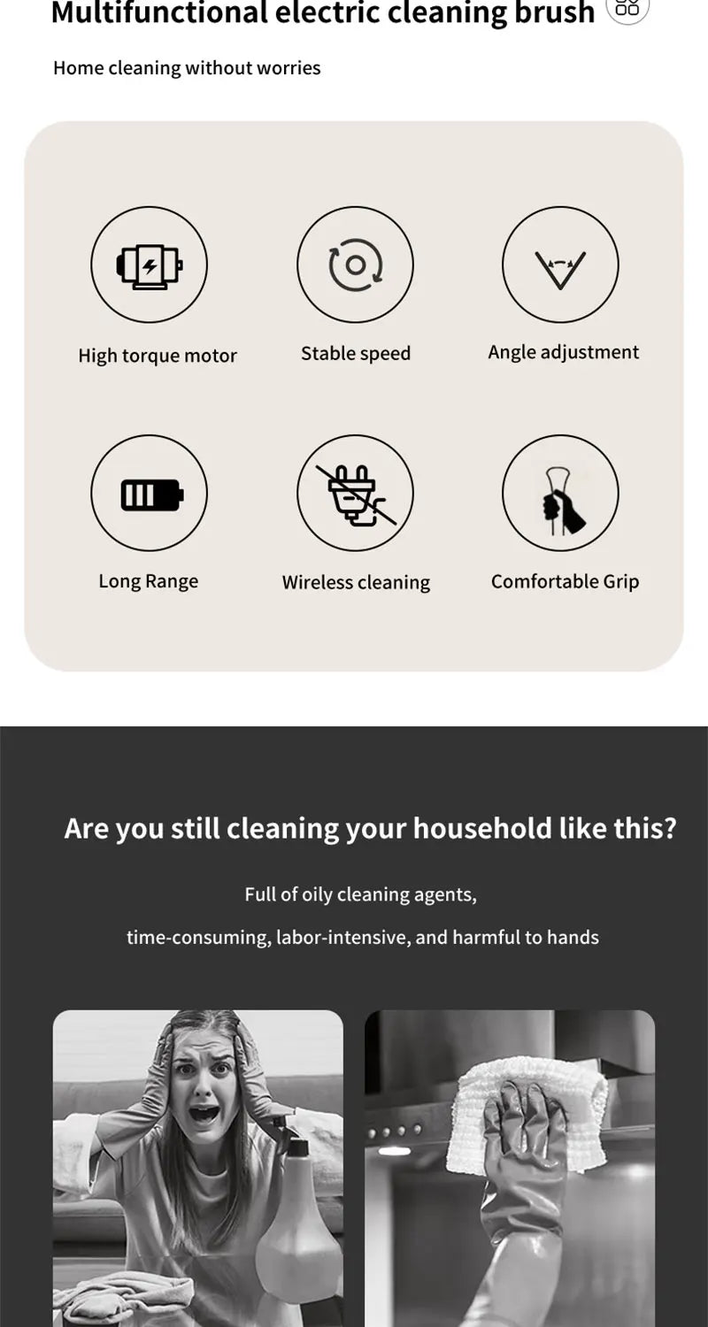 Cordless Electric Spin Scrubber Multipurpose, Cleaning Brush for Kitchen Bathroom Toilet Floor, Hair Broom Mop Household Gadget