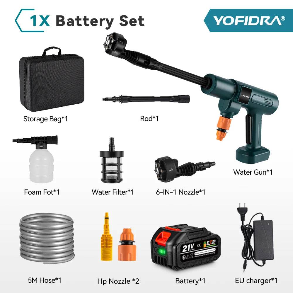 YOFIDRA 200Bar Brushless Electric High Pressure Washer Water Gun 6IN1 Cordless Car Washer Cleaning Garden For Makita Battery Pin