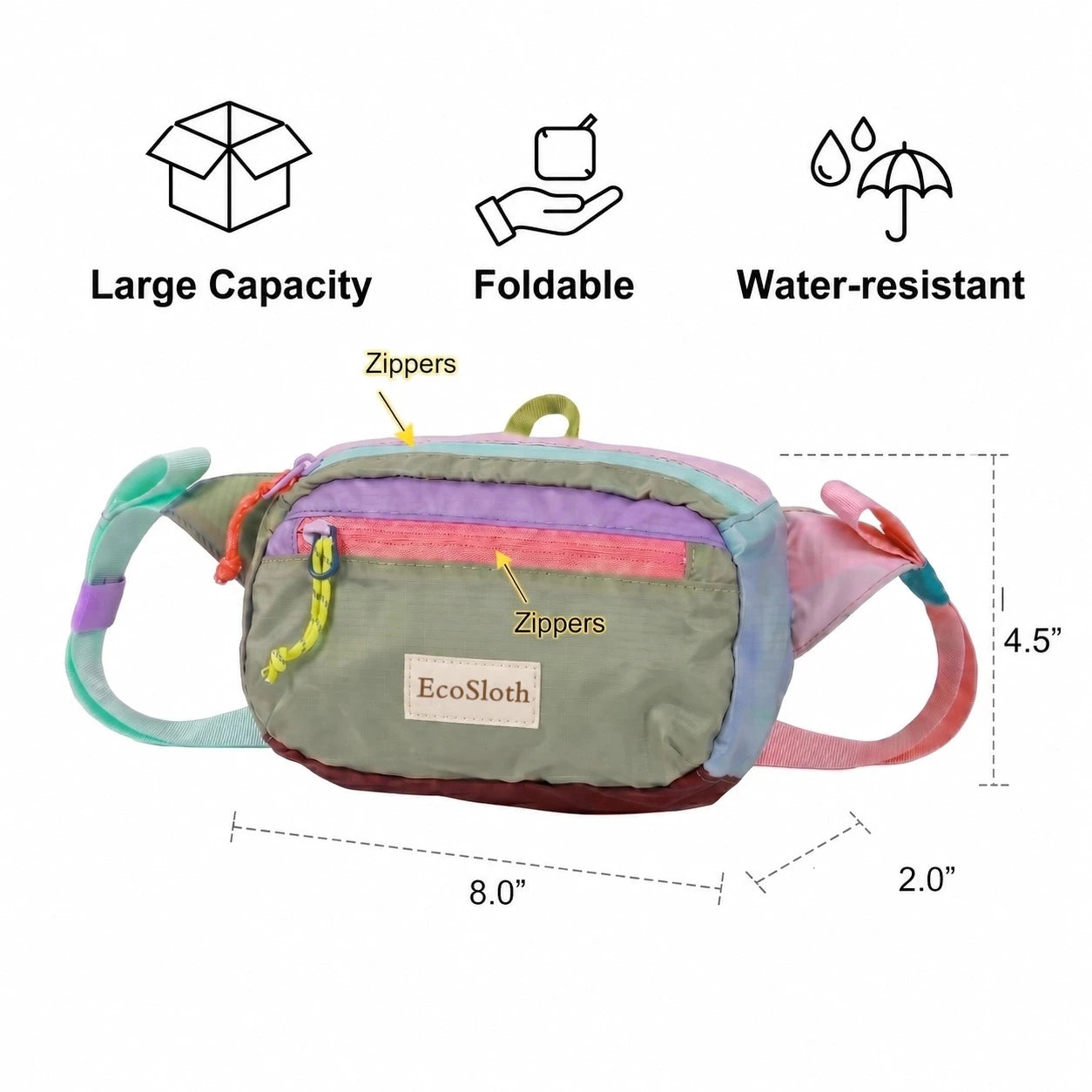 EcoSloth Random Foldable Waist Pack and Outdoor Water-resistant Fanny Packs for Women Men Crossbody Bags for Running Hiking Work